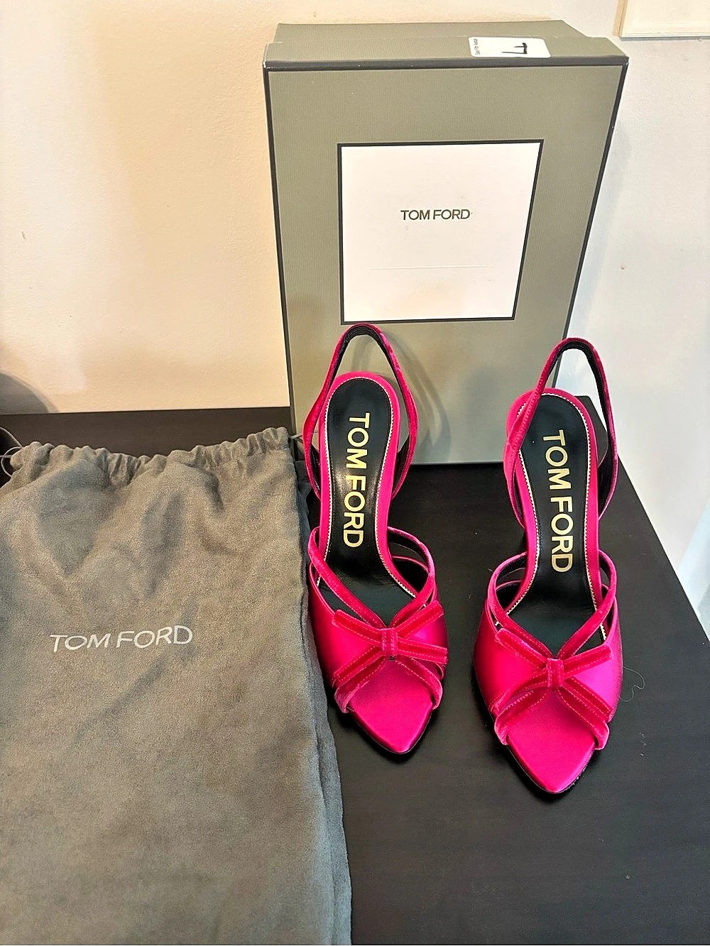 Tom Ford Slingback Bow Heel in Crimson Pink Satin Bow Heels